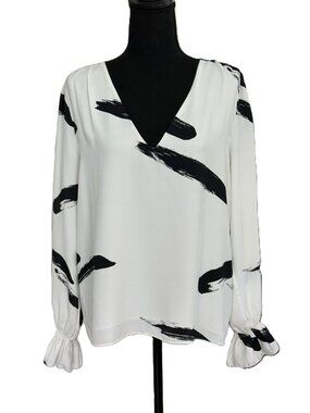 Joie | White & Black Abstract Print Blouse |  Large